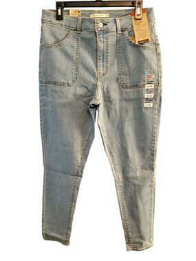 Levis Womens High-Rise Tapered Jeans Size 31x28 Recycled Denim Light Wash